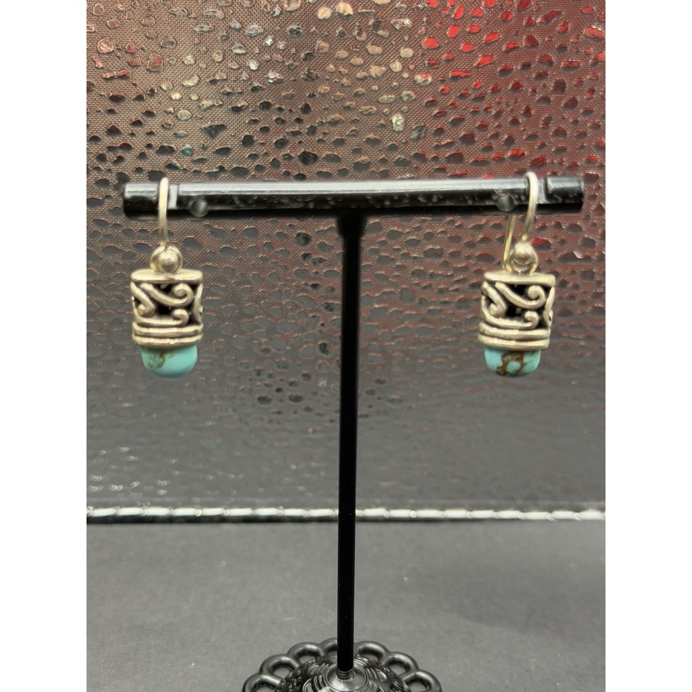 Vintage Sterling Silver Blue Gem Dangle Earrings 925 6.9 Grams J28